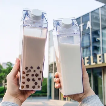 500/1000ml Plastikust Ruut Vee Pudel Termosed Mood Läbipaistev Piima Tee Tassi Selge Lapsed Täiskasvanud Kingitus Kodu Köök Drinkware